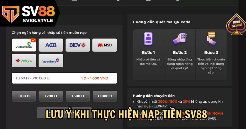 Lưu ý khi thực hiện nạp tiền SV88